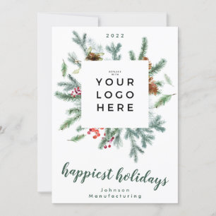 Happiest Holidays Wreath Your Business Logo Holiday Card