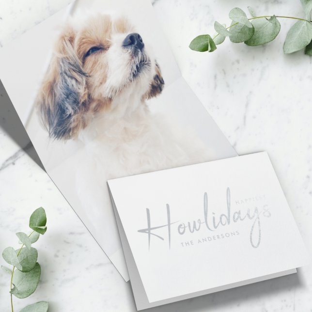 Happiest Howlidays | Dog Photo Christmas Minimal Foil Card (Creator Uploaded)