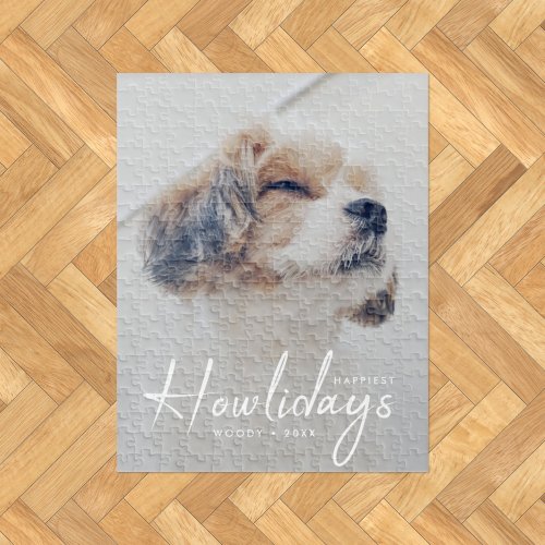 Happiest Howlidays  Dog Photo Christmas Minimal Jigsaw Puzzle