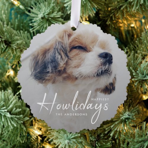 Happiest Howlidays  Dog Photo Christmas Minimal Ornament Card