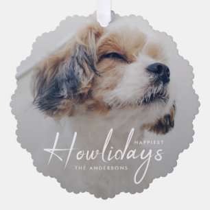 Happiest Howlidays   Dog Photo Christmas Minimal Ornament Card