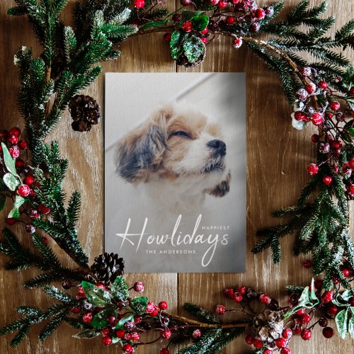 Happiest Howlidays  Dog Photo Christmas Navy Blue Holiday Card
