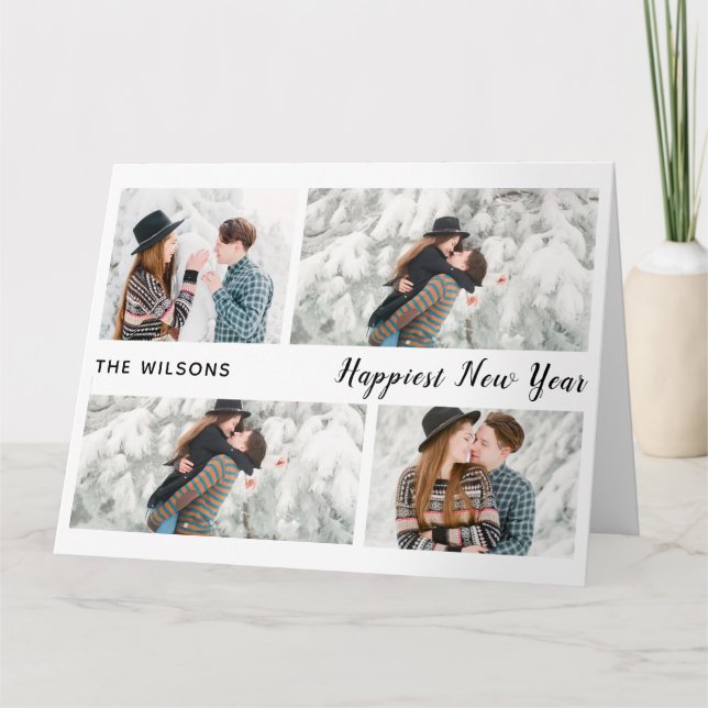 happiest new year chic modern multi photo new year card (Front)