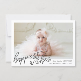 Happiest New Year Wishes Handwritten Framed Photo Holiday Card