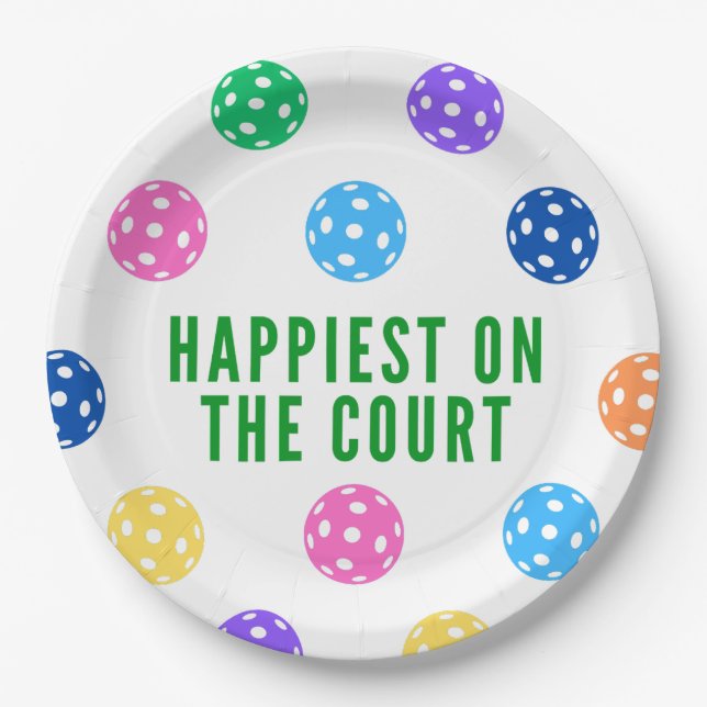 Happiest on the Court Pickleball Napkins Paper Plates (Front)