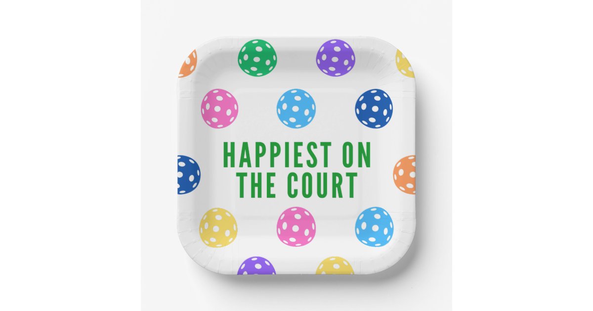 Happiest on the Court Pickleball Paper Plate Zazzle