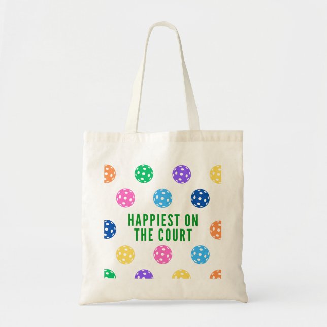 Happiest on the Court Pickleball Tote Bag (Front)