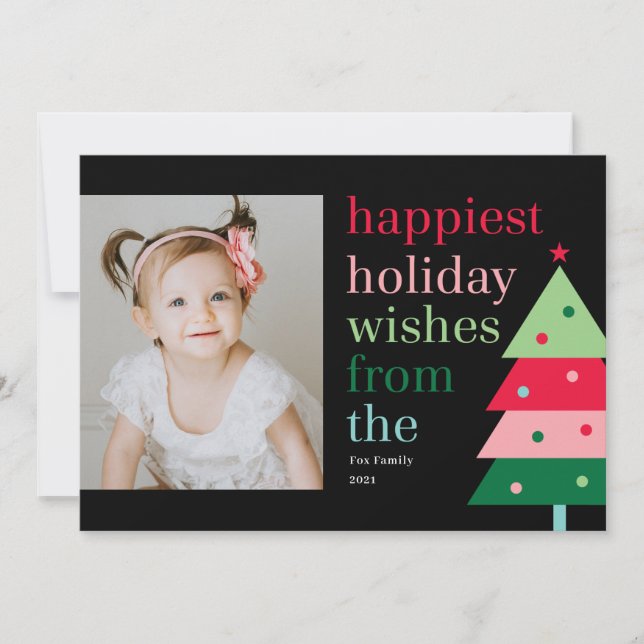 Happiest Tree Fun Modern Holiday Photo Card (Front)