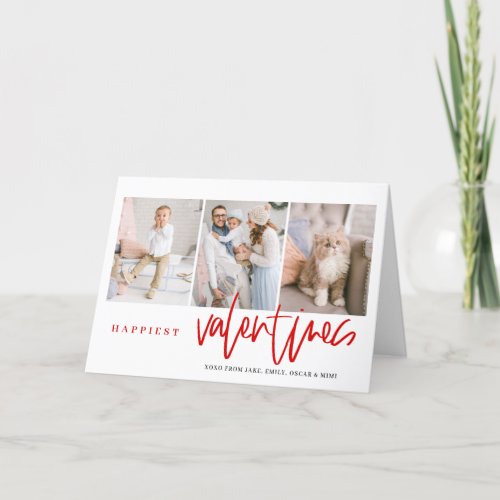 Happiest Valentines Lettering Red Multi Photo Holiday Card