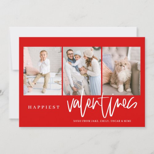 Happiest Valentines Lettering Red Photo Collage Holiday Card