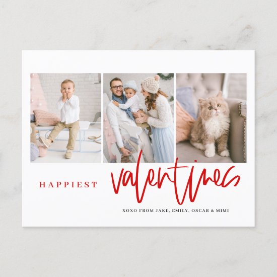 Happiest Valentines Lettering Red Photo Collage Holiday Postcard