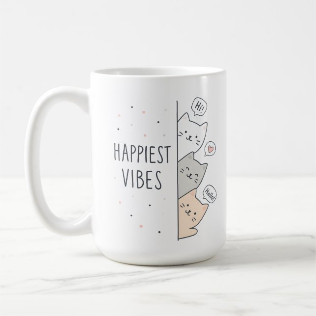 Happiest Vibes Cats Cute Aesthetic  Coffee Mug (Left)