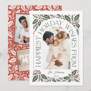 Happiest Wishes Arch Holly Berry 3 Photo Collage Holiday Card