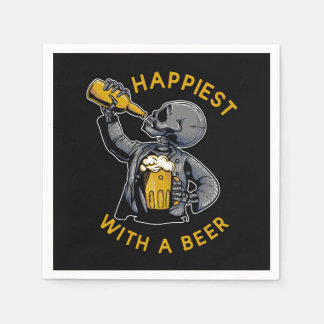 happiest with a beer with skeleton carrying a cup napkins