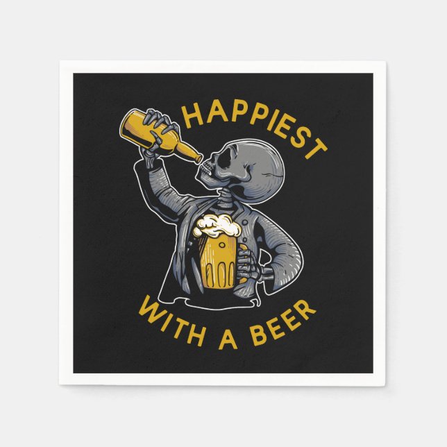 happiest with a beer with skeleton carrying a cup  napkins (Front)