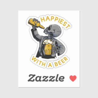 happiest with a beer with skeleton carrying a cup sticker