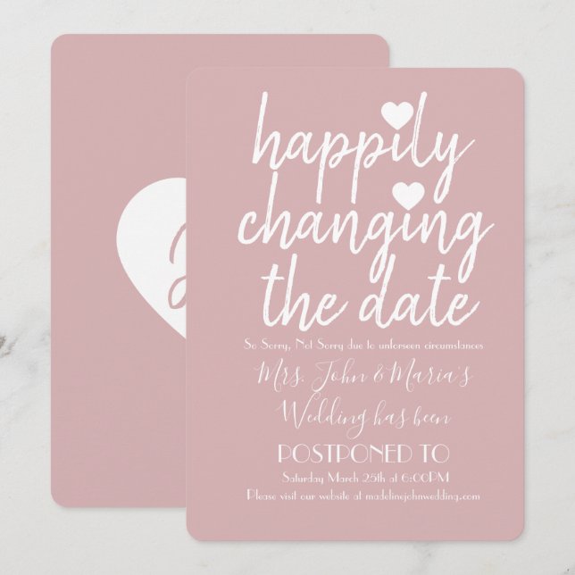 Happily Changing the Date Wedding Blushy Pink Invitation (Front/Back)