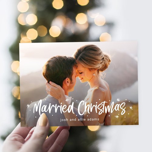 Happily Drawn Married Christmas Photo Card