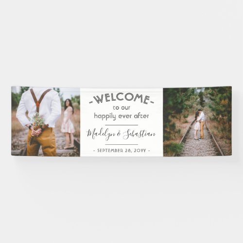 Happily Ever After 2 Photo Elegant Wedding Welcome Banner