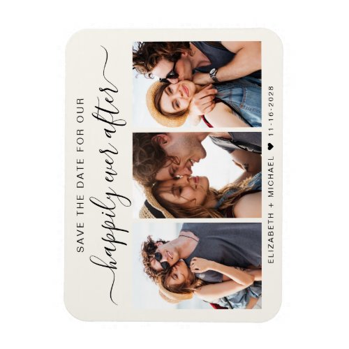 Happily Ever After 3 Photo Cream Save The Date Magnet