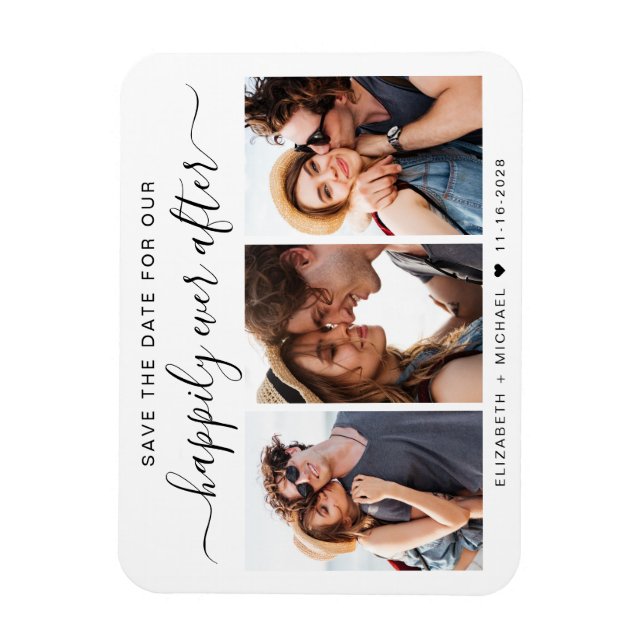 Happily Ever After 3 Photo Save The Date Magnet (Vertical)