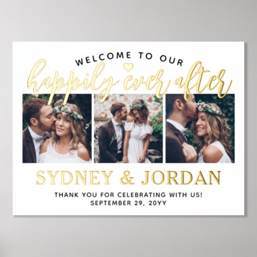 Happily Ever After 3 Photo Wedding Welcome Elegant Foil Prints