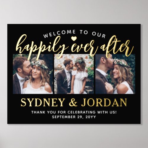 Happily Ever After 3 Photo Wedding Welcome Gold Foil Prints