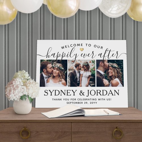 Happily Ever After 3 Photo Wedding Welcome Script Foam Board