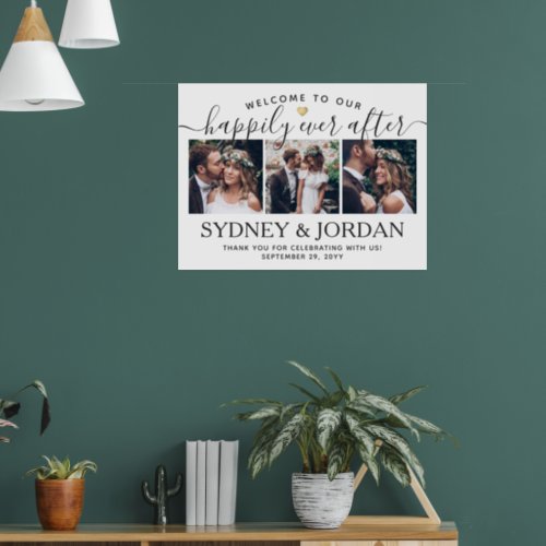Happily Ever After 3 Photo Wedding Welcome Script Poster