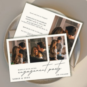 Happily Ever After 4 Photo Cream Engagement Party Invitation