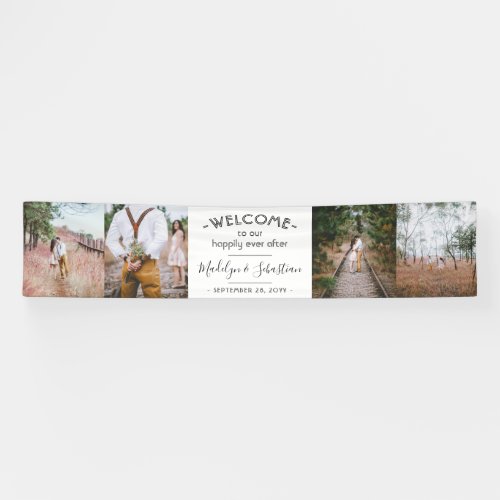Happily Ever After 4 Photo Elegant Wedding Welcome Banner