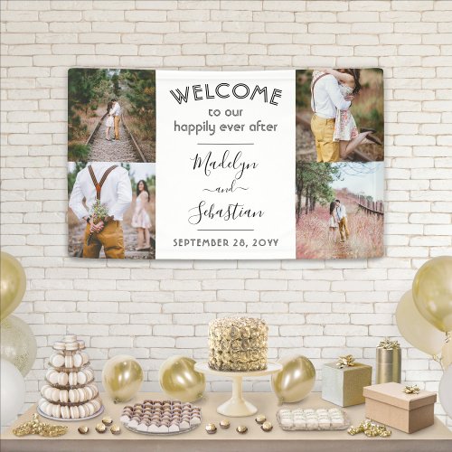 Happily Ever After 4 Photo Simple Wedding Welcome Banner