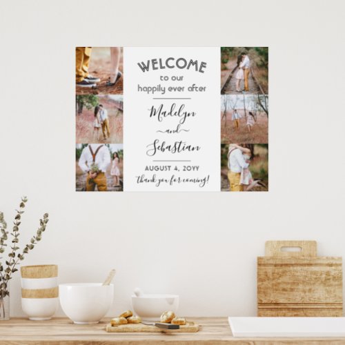 Happily Ever After 6 Photo Collage Wedding Welcome Poster