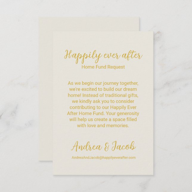 Happily Ever After Alabaster White Gold Home Fund Enclosure Card (Front/Back)