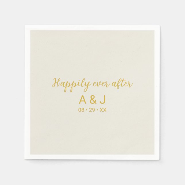 Happily Ever After Alabaster White Gold Monogram Napkins (Front)