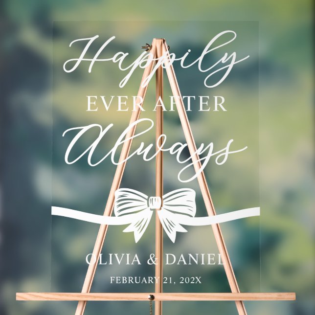 Happily Ever After Always Personalized Wedding Acrylic Sign (Neutral)