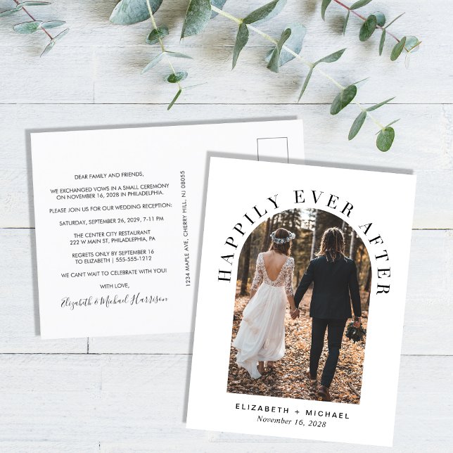 Happily Ever After Arch Photo Wedding Reception Announcement Postcard (Creator Uploaded)