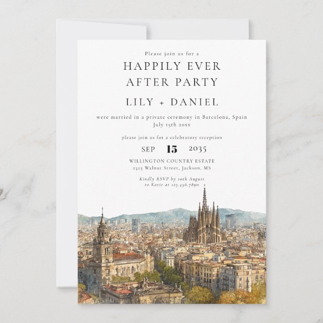 Happily Ever After Barcelona Wedding Invitation (Front)