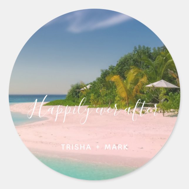 Happily Ever After Beach Wedding Favor Stickers (Front)