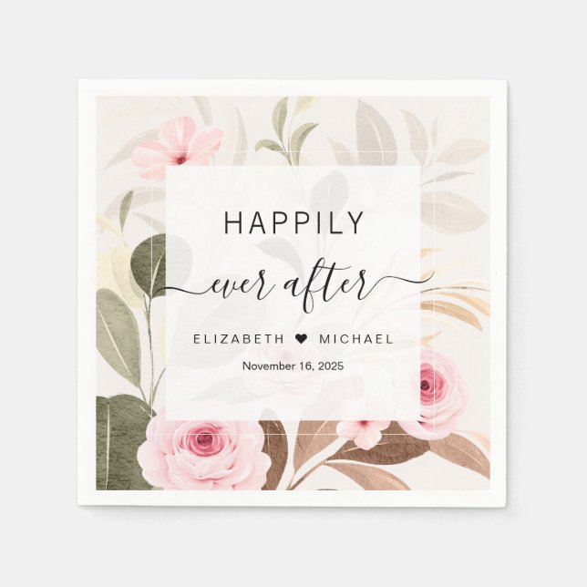 Happily Ever After Beautiful floral Wedding Napkins (Front)
