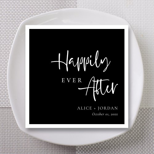 Happily Ever After Black and White Heart Wedding Napkins