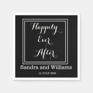 'Happily Ever After'-Black And White Personalized Paper Napkins