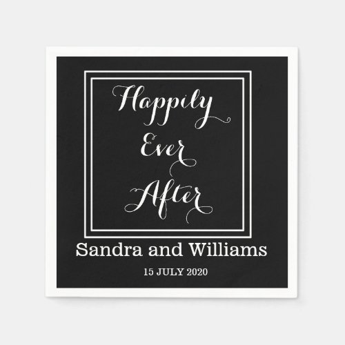 Happily Ever After_Black And White Personalized Paper Napkins