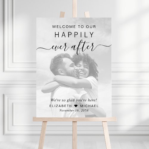 Happily Ever After Black And White Photo Wedding Foam Board
