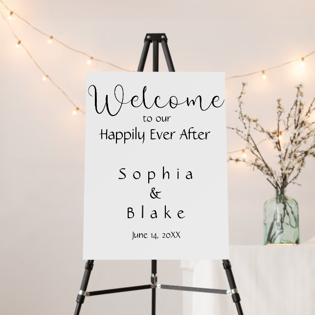 Happily Ever After Black and White Wedding Sign (In Situ (Stand))