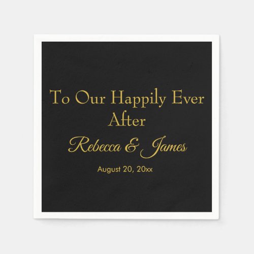 Happily Ever After Black  Gold Wedding Party Napkins