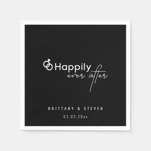 Happily Ever After Black Wedding | Elegant Custom Napkins (Front)