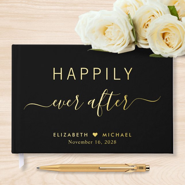 Happily Ever After Black Wedding Foil Guest Book (Creator Uploaded)