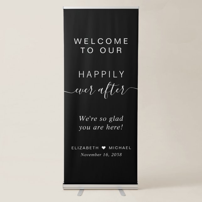 Happily Ever After Black Wedding Welcome Retractable Banner (Front)