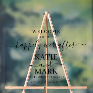 Happily Ever After Black Welcome Transparent Acrylic Sign